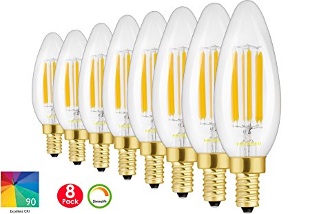 Hizashi 8 Pack 5000K Fully Dimmable 90  CRI 60W Equivalent E12 650 Lumen Deep Dimming B10 LED Candelabra Bulbs 8 Pack