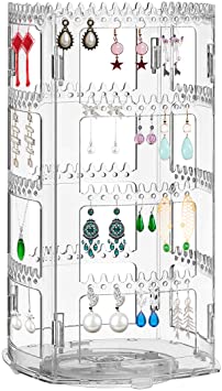 Rotating Earring Organizer Stand, Acrylic Earring Holder Stand, Earring Display Jewelry Hanger Organizer for Earrings Bracelets Necklaces (4Ply-Clear)