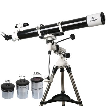 Gskyer Refractor 90mm Apeture 1000mm Dual-speed Slow Motion Mount Telescope- Wide Bright Multicoated Eyepiece Maximum to 25mm Dia-sturdy Stainless Tripod- Good Partner to View Moon and Planet Just At Your Home