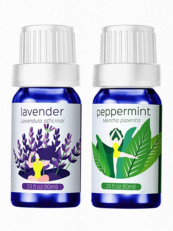 Homasy 100% Natural Essential Oils 2 Packs 10ml - Therapeutic Grade Upgraded Aromatherapy Starter Gift Set - Lavender Peppermint - for Baby Women Spa Relax