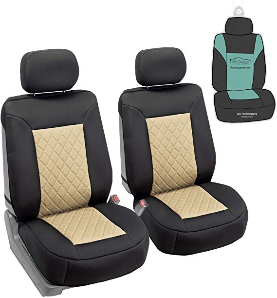 FH Group FB088102 Neosupreme Car Seat Cushion Deluxe Quality, Water Resistant, Non-Slip Backing, Easy Installation, Beige/Black Color w. Gift- Fit Most Car, Truck, SUV, or Van