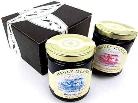 Maury Island Limited Harvest Jams 2-Flavor Variety: One 11 oz Jar Each of Blueberry Jam and Blackberry-Raspberry Jam in a BlackTie Box (2 Items Total)