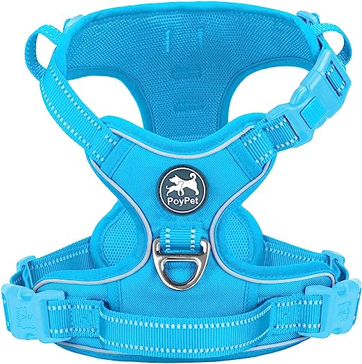 PoyPet No Pull Dog Harness, No Choke Reflective Dog Vest, Adjustable Pet Harnesses with Easy Control Padded Handle for Small Medium Large Dogs(Blue,M)