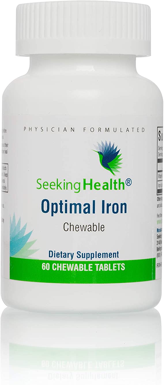 Seeking Health Optimal Iron Chewable, 60 Tablets, Iron Supplements for Women and Men, Gentle Iron Supplement with Vitamin C, Support Healthy Blood Cells, Muscle Function, and Metabolism*