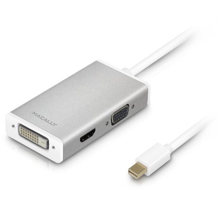 Macally 3-in-1 4K Mini DisplayPort (Thunderbolt) to HDMI, VGA, and DVI Audio/Video Adapter for Apple Macbook (Air and Pro), iMac, and Mac Mini (MD3N14K)