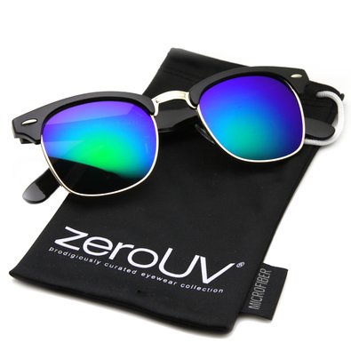 zeroUV - Premium Half Frame Horn Rimmed Sunglasses with Metal Rivets