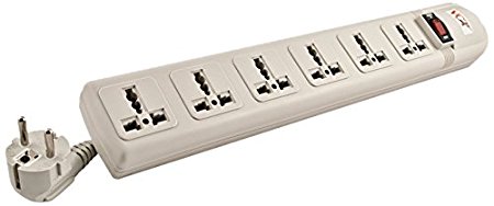 VCT WPS Electronics WPS 220-Volt/240-Volt AC 13A Universal Surge Protector/Power Strip with 6 Universal Outlets European Cord
