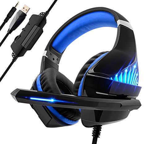 Gaming Headset for PS4 Xbox one Nintendo Switch, Beexcellent High Fidelity Noise Isolation Over-Ear Headphones with Luminous LED Lights, Strong Braided Cord and Soundproof Ear Pad