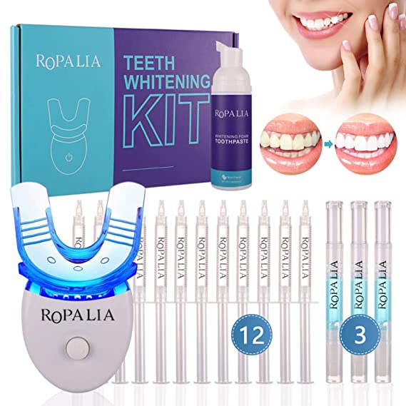 Professional Teeth Whitening Kit ROPALIA Teeth Whitening Gel with 22% Carbamide Peroxide 5x LED Teeth Whitening Light Helps to Remove Stains from Coffee Smoking Wines Soda Food