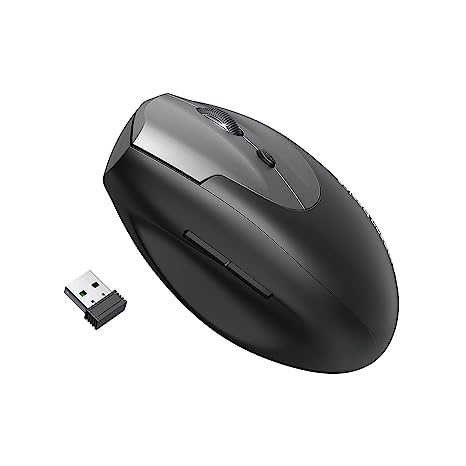 AmazonBasics Ergonomic Mouse, Vertical Mouse 6 Buttons Adjustable Upto 1600 DPI with USB Computer Mouse, 2.4G Optical Wireless Mouse for Laptop/Mac/PC