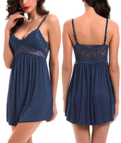 Women Lace Lingerie Sleepwear Chemises V-Neck Full Slip Babydoll Nightgown Dress