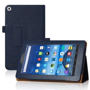 Fire 7 2015 Case, WizFun PU Leather Case Cover For Fire 7 Tablet (will only fit Fire 7" Display 5th Generation - 2015 release) (Blue)
