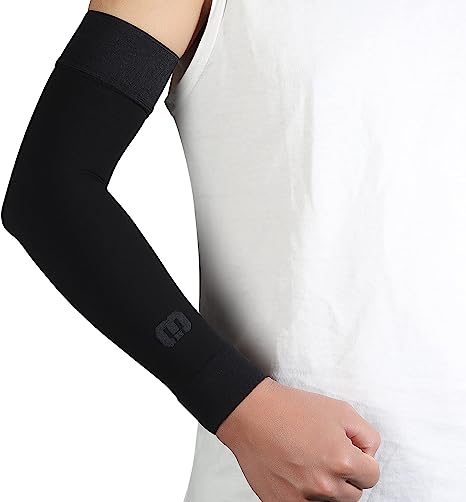 MGANG Lymphedema Compression Arm Sleeve for Women Men, Opaque, 15-20 mmHg Compression Full Arm Support with Silicone Band, Relieve Swelling, Edema, Post Surgery Recovery, Single Black S