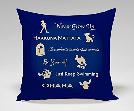 Disney Peterpan Hakuna Matata Beauty and the Beast Alladin Finding Nemo Lilo and Stitch Quote Pillow Case (16x16 two side) by brand new