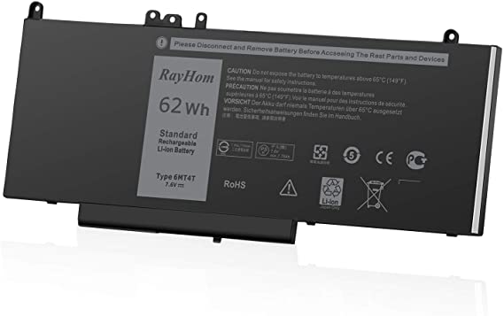 RayHom Replacement 6MT4T Laptop Battery - for Dell Latitude E5470 E5570 Precision 3510 Series Notebook 0HK6DV 7V69Y 07V69Y 79VRK 079VRK TXF9M 0TXF9M 0C1P4 451-BBUN 451-BBTW 7.6V 62Wh 4 Cell