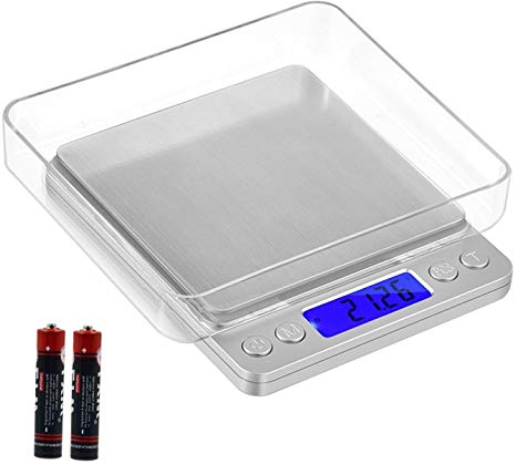 Ewolee Digital Pocket Scales - 500g x 0.01g High-precision Jewellery Scale, Food Scale, Accurate Gram and Slim Design with Platform, LCD Display, Batteries Included | 2 Trays Include