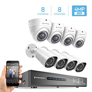 Amcrest 4MP UltraHD Video Security Camera System w/ 4MP 8CH Analog DVR, (8) x 4MP Bullet & Dome Analog Cameras, Hard Drive Not Included (Supports up to 6TB) (White)