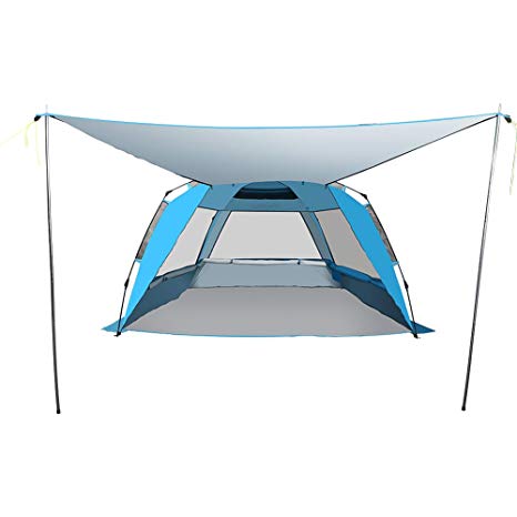 IdealHouse Quick-up 3-4 Person Beach Tent, Spacious Sun Shelter with Canopy, 3 Meash Window, UPF 50  Beach Cabana Instant Tent for Family Outdoor Beach Camping