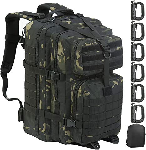 GZ XINXING 45L 3 Day Assault Pack Military Tactical Army Molle Backpack Bug Out Bag Hiking Daypack (Black Multicam)
