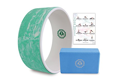 Balance 1 Yoga Wheel with Free posture guide poster & FREE YOGA BRICK -Anti Slip Surface-Durable wheel-3 colors