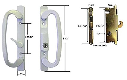 Sliding Glass Patio Door Handle Set with Mortise Lock, White, Keyed, 3-15/16 Screw Holes by TechnologyLK