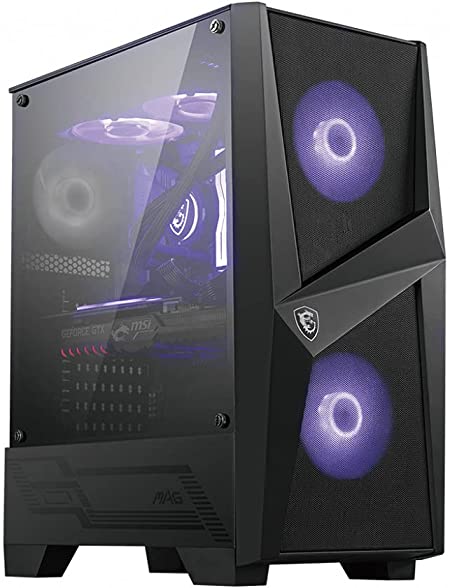 MSI MAG Forge 100M Mid Tower Gaming Computer Case Black, 2X 120 mm RGB PWM Fan, 1x 120 mm Fan, 1-6 RGB Hub, Tempered Glass Panel, ATX, mATX, Mini-ITX - 306-7G03M11-809