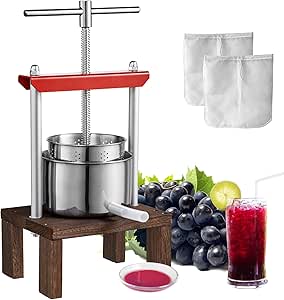 VEVOR Fruit Wine Press, 0.53 Gallon/2L, 2 Stainless Steel Barrels, Manual Juice Maker, Cider Apple Grape Tincture Vegetables Honey Olive Oil Making Press with T-Handle & Stable Base for Kitchen, Home