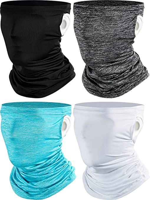 4 Pieces Ear Loops Neck Gaiter Face Cover Scarf Cooling Bandanas Balaclava Headwear for Wind Sun UV and Dust Protection