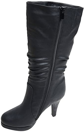 TOP Moda Womens Page-43 Mid Calf Round Toe Slouched High Heel Boots