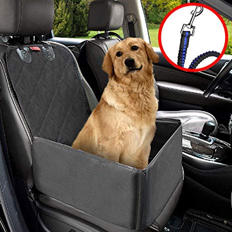 MATCC Pet Car Booster Seat Pet Dog Car Supplies Waterproof Pet Car Seat Cover Single Front Seat with Safety Leash Pet Car Carriers Puppy Travelling Seat Protector