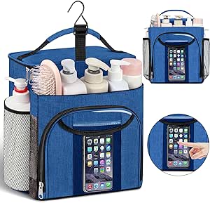 Large Capacity Portable Shower Caddy Dorm for College Essentials, Separate Compartment Hanging Toiletry Bag for College Student Camping Gym Travel Essentials (Blue)