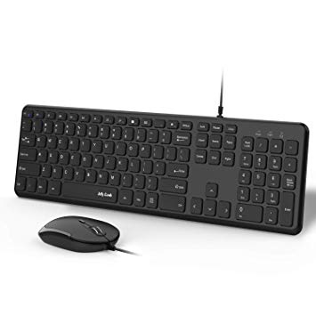 Wired Keyboard and Mouse, Jelly Comb Ultra Thin Full Size USB Wire Corded Keyboard Mouse Combo Set with Number Pad for Computer, Laptop, PC, Desktop, Notebook, Windows 7, 8, 10 - K027C (Black)