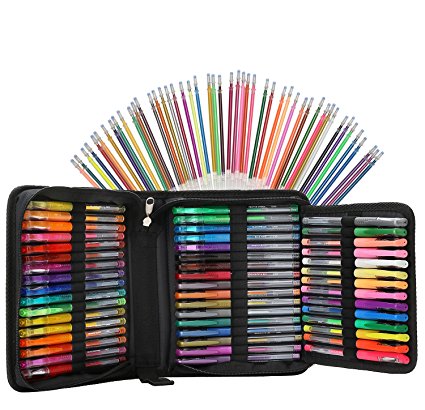 96 Color Artist Gel Pen Set, includes 24 Glitter Gel Pens 12 Metallic, 12 Neon, plus 48 Matching Color Refills, More Ink Largest Non-Toxic Art Neon Pen for Adults Coloring Books Craft Doodling Drawing