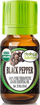 Organic Black Pepper Essential Oil (100% Pure - USDA Certified Organic) Best Therapeutic Grade Essential Oil - 10ml