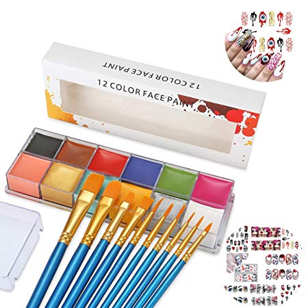 CCbeauty Professional Face Paint Oil Body Painting Art Party Fancy Make Up   Brushes Set  8 Sheet Halloween Nail Stickers