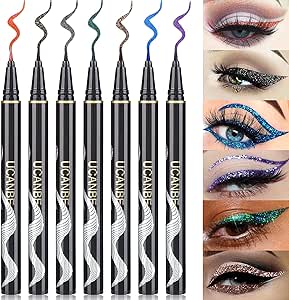 UCANBE Eyeliner Pailleter 7 Couleurs－Eye Liner Liquide Longue Tenue, Résistant à L'eau, Couleur Résistante aux Bavures, Très Expressive et Facile à Utiliser