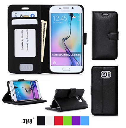 Galaxy S6 Edge Case, Samsung Galaxy S6 Edge Case, Fyy [Executive Wallet Kickstand] Premium PU Leather Flip Case Stand Cover with Card Slots and Note Holder for Samsung Galaxy S6 Edge Black