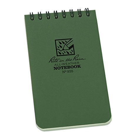Rite in the Rain All-Weather Top-Spiral Notebook, 3" x 5", Green Cover, Universal Pattern (No. 935)
