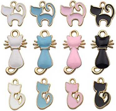 iloveDIYbeads 48pcs Assorted Gold Plated Enamel Cat Charm Pendant for DIY Jewelry Making Necklace Bracelet Earring DIY Jewelry Accessories Charms (M161)