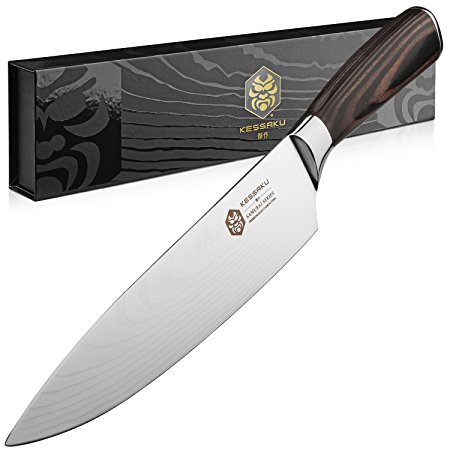 Kessaku Chef Knife - Samurai Series - Japanese Etched High Carbon Steel, 8-Inch