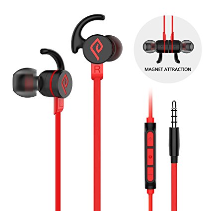 Wired earbuds, Parasom M2 PH Magnetic In-ear Stereo earphones, 3.5mm handsfree sports headphones with mic & volume control for Android/IOS (Black/red)