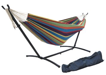 SueSport Double Hammock With Space Saving Steel Stand Includes Portable Carrying Case, Tropical