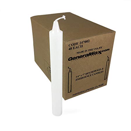 Long White Household Candles Unscented (Box of 48). Perfect for Church Ceremonies and emergency use. Made in U.S.A.