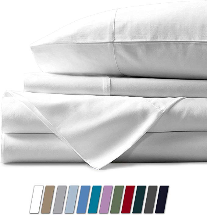 Mayfair Linen 100% Egyptian Cotton Sheets, White Split King Sheets Set, 600 Thread Count Long Staple Cotton, Sateen Weave for Soft and Silky Feel, Fits Mattress Upto 18'' DEEP Pocket