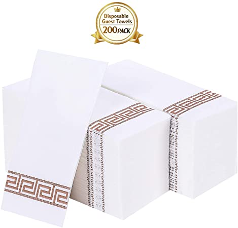 200 PACK Guest Towels Disposable Bathroom, Decorative Bathroom Napkins, Soft and Absorbent Disposable Dinner Napkins Linen Like for Kitchen, Parties, Weddings, Christmas Party(Rose Gold)