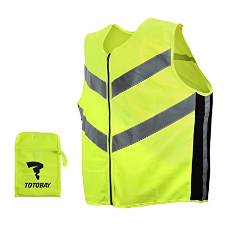 TOTOBAY Hi-Vis Vest Reflective Gilet Safety Vest High Visibility Waistcoat with YKK Zipper CE EN20471 Vest for Running Night Sports Jogging Cycling Riding Security Work