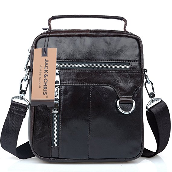 Jack&ChrisMen's Leather Cross Body Bag Sling Bag,JN8812 (Coffee)