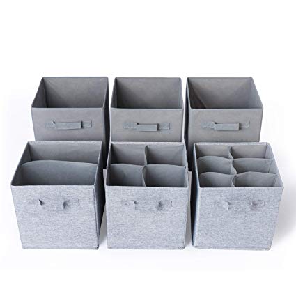 SEMAXE Foldable Fabric Storage Cube Basket Bins,6 Pack,Grey