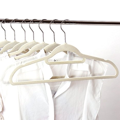 Top Home Solutions 50 Pack Beige Thin Velvet Space Saving Non-Slip Coat Hangers