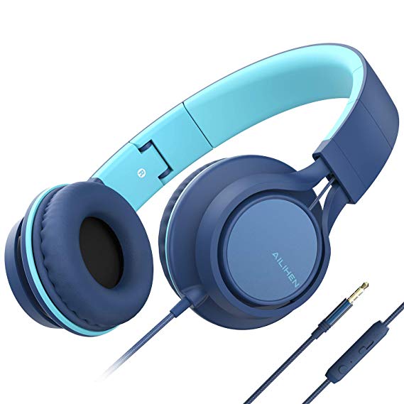 AILIHEN C8 Headphones with Microphone and Volume Control Folding Lightweight Headset for Cellphones Tablets Smartphones Laptop Computer PC Mp3/4 (Indigo)
